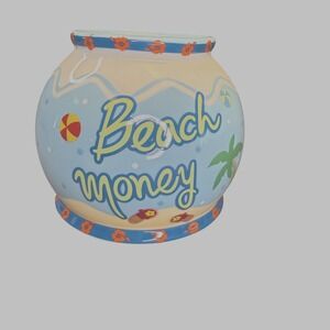 Bella Casa by Ganz Beach Money Ceramic Coin Bank Tropical Vacation Fund Jar Gift